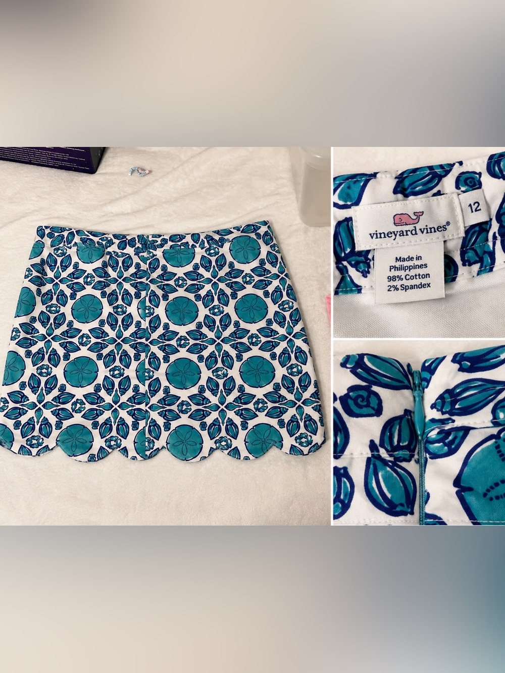 Vineyard Vines Seashell Print Scallop Hem Skirt – Size 12 🐚💙